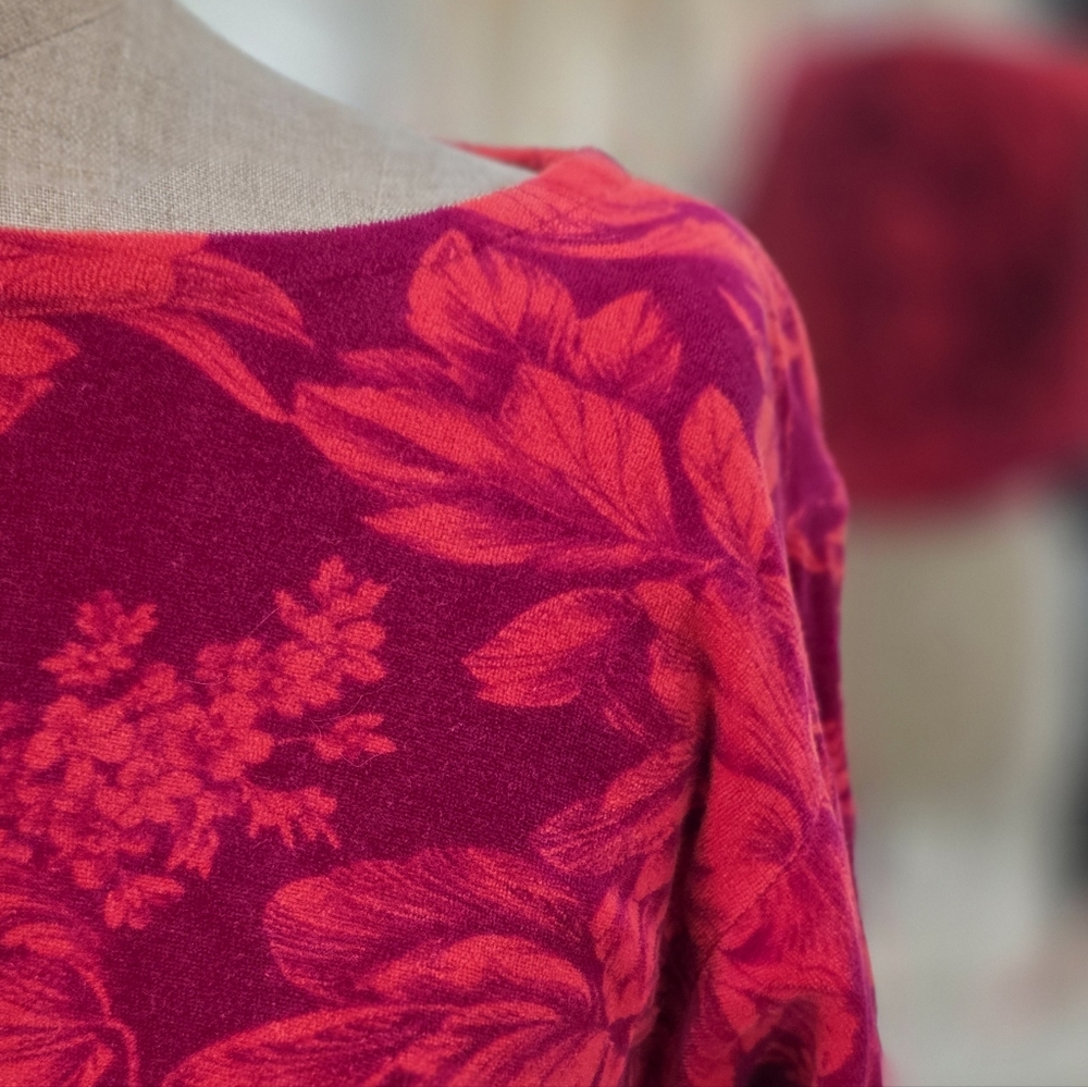 Lanvin Floral Boatneck Top in Fuchsia and Hot Pink